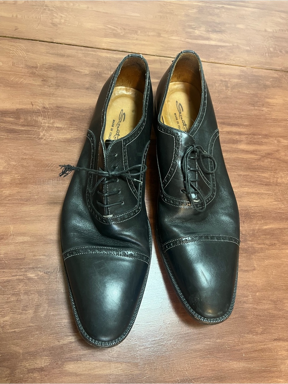 Santoni Men's Salem Cap Toe Oxfords Black Leather Shoes Size 15 D
